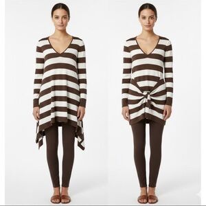TOMMY BAHAMA Cotton Blend Brown Stripe Tunic Length Vee Neck Light Sweater Sz S